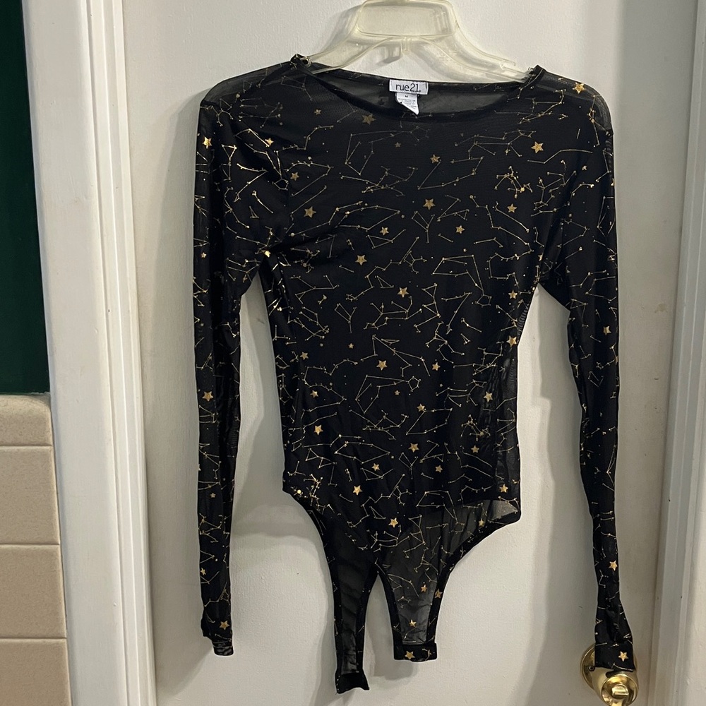 Rue21 Black and Gold Star Bodysuit
